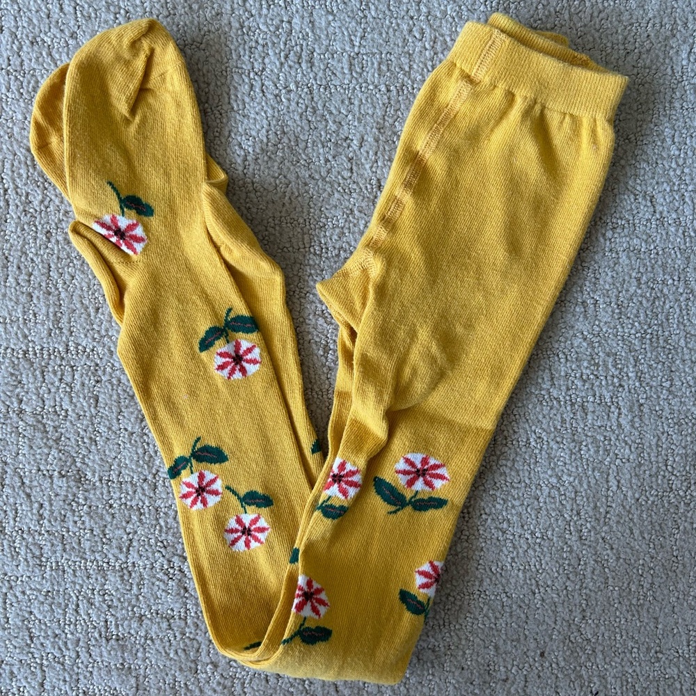 Hanna Andersson yellow floral tights girls size 6/8